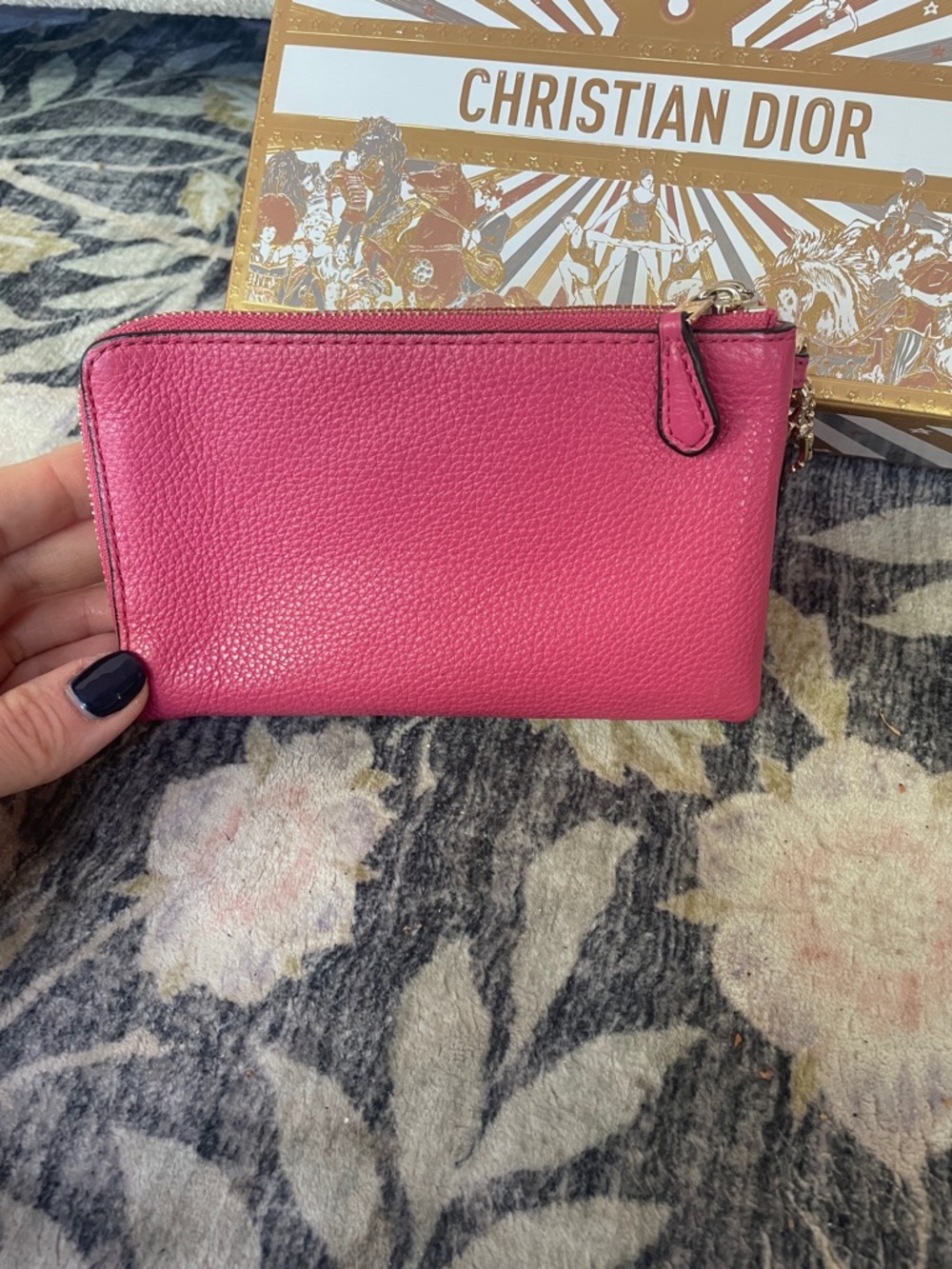 Coach Pink Pebbled Leather Wristlet Clutch Two Compartments Zippered - Picture 5 of 14